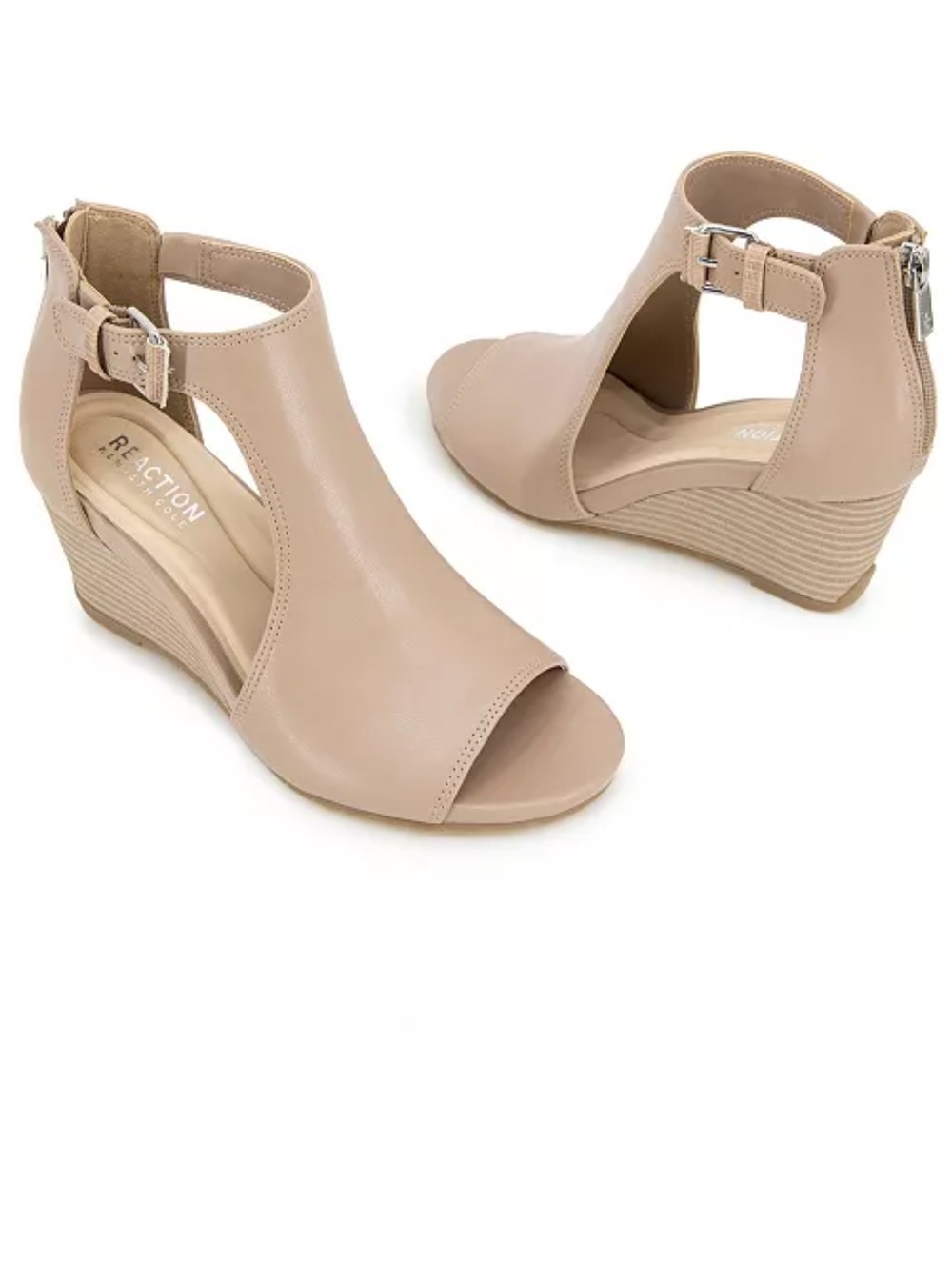 Reaction Kenneth Cole Taupe Open-Toe Ankle Strap Wedge
